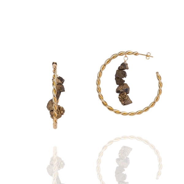 Earring made from brass, goldplated, Druse